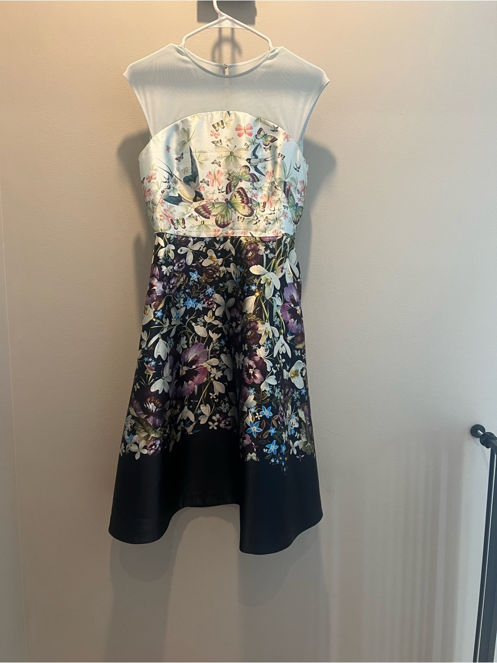 Ted Baker White Mesh and Black Floral Fit-and-Flare Girls Dress